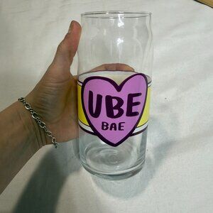 Ube Bae Heart Glass Can Cup | Cute Pastel Coffee/Boba Cup 16oz